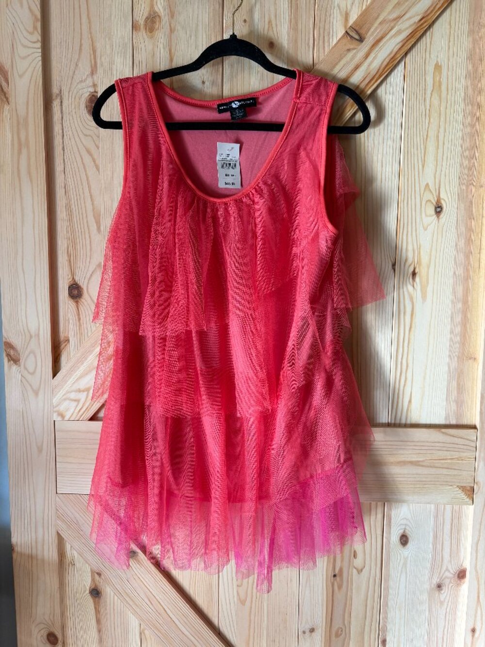 Ashley Stewart Sheer Ruffle Top 14/16 Coral Pink Layered Tulle Tank